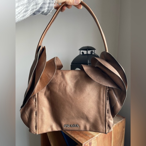 Vintage Prada Nappa Leather Shoulder Bag Ruffle Accents - Picture 4 of 16